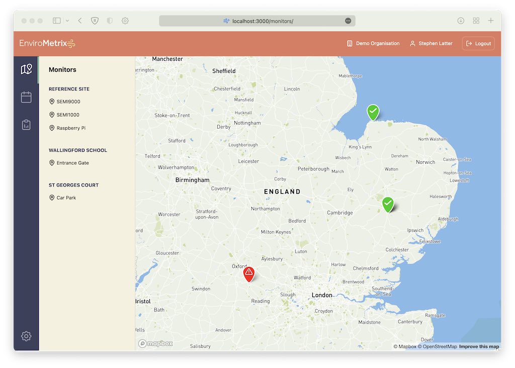 Web interface showing map with locations on it