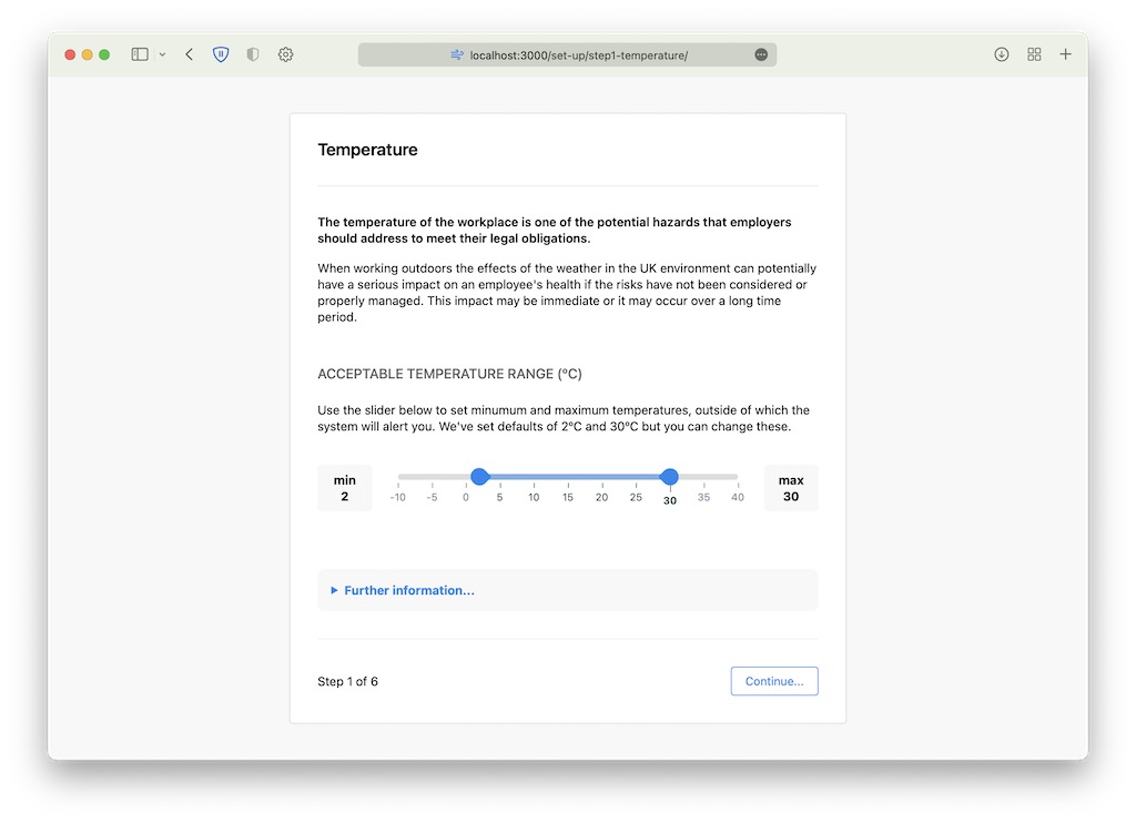 Web interface showing set-up wizard